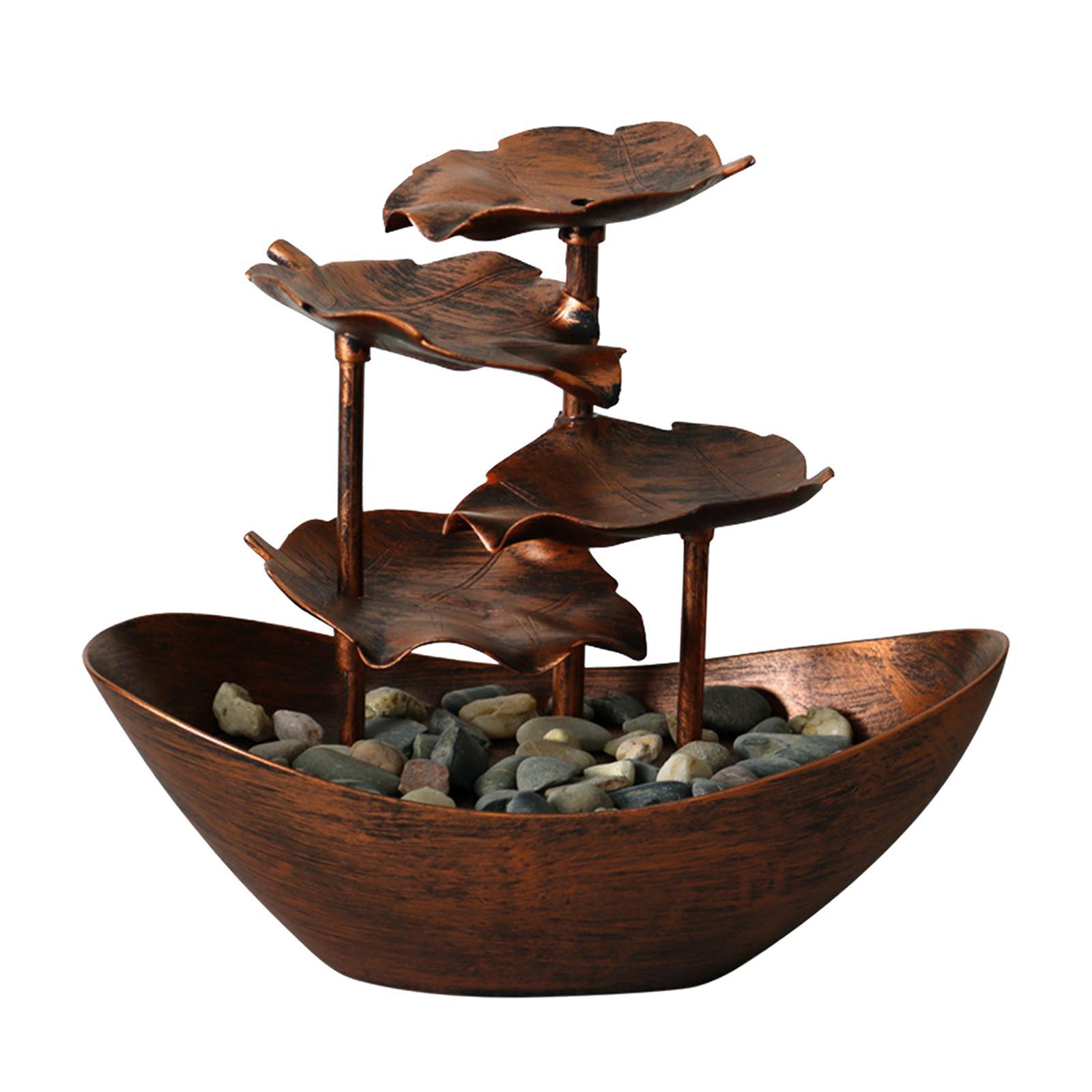 Desktop Water Fountain Waterfall LED Light Crafts Feng Shui Yoga Bedroom