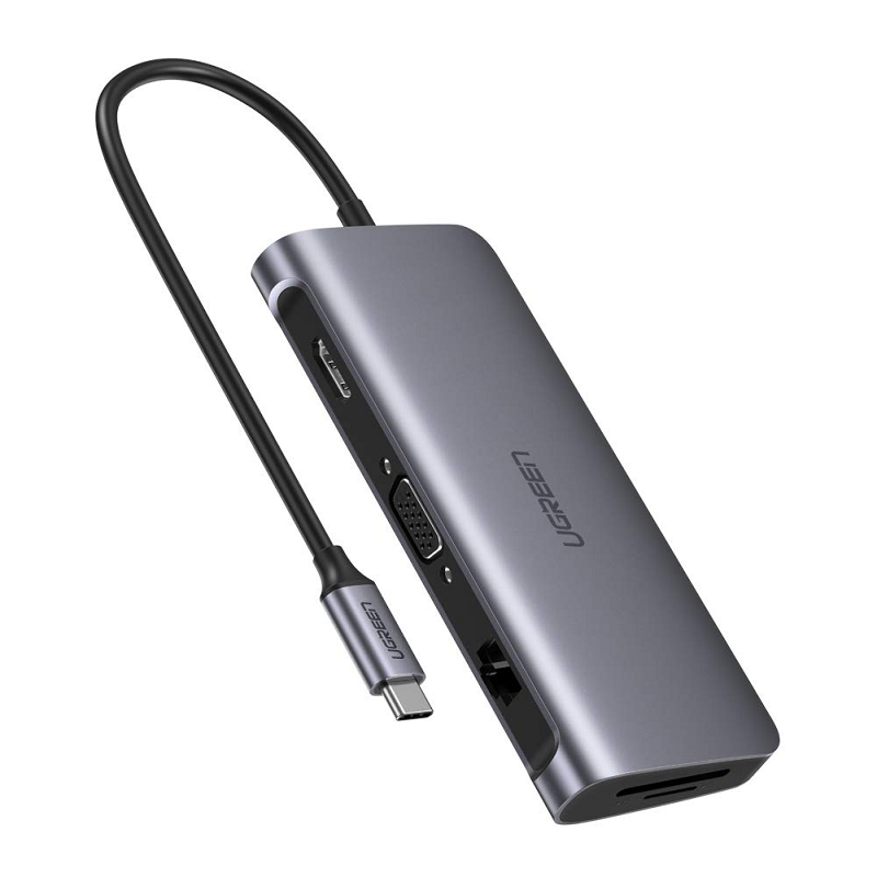 Hub Ugreen USB Type-C sang HDMI, VGA, LAN, USB 3.0, SD, USB-C CM179- hàng chính hãng