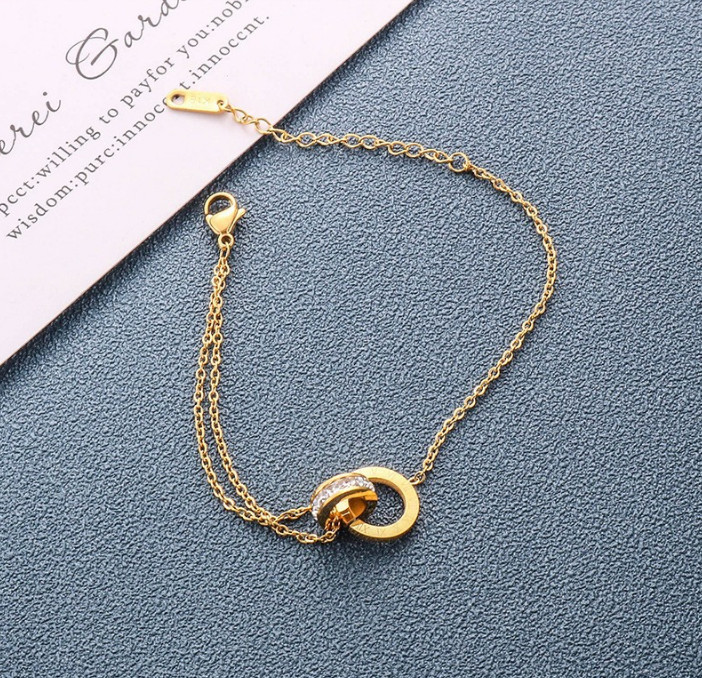 Lắc Tay 2 Khoen Tròn Lồng Nhau Titan Ko Han Rỉ TT 4013