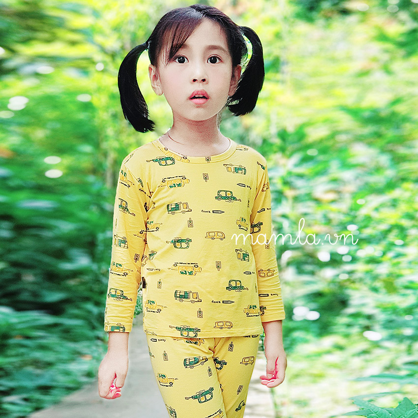 Quần áo trẻ em Đồ bộ Bé trai Bé gái dài thun lạnh mặc nhà và ngủ vào ban đêm kiểu Hàn Quốc MamLa KW099