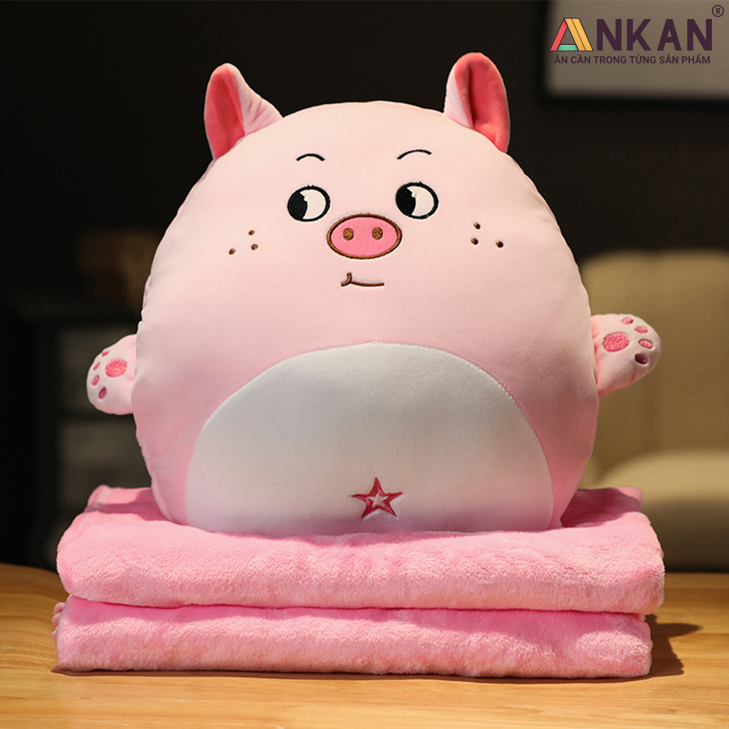 Bộ Chăn Gối Văn Phòng 3 trong 1 Kiểu Heo Hồng Dễ Thương - Thích Hợp Ngủ Tại Văn Phòng, Đi Du Lịch