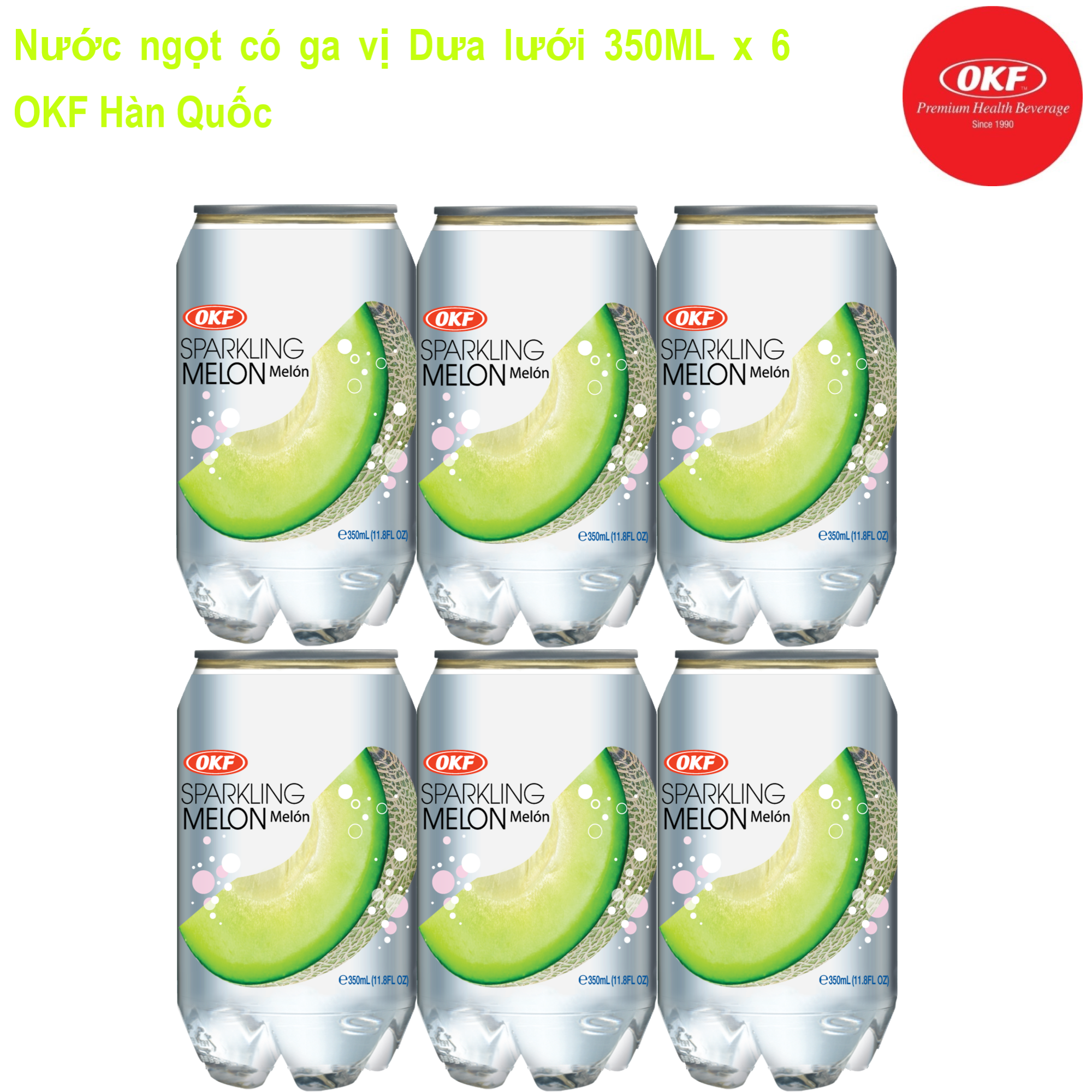 Nước ngọt có ga giải khát vị Dưa lưới (NƯỚC DƯA LƯỚI CÓ GA) 350ML X 6 CHAI OKF Hàn Quốc