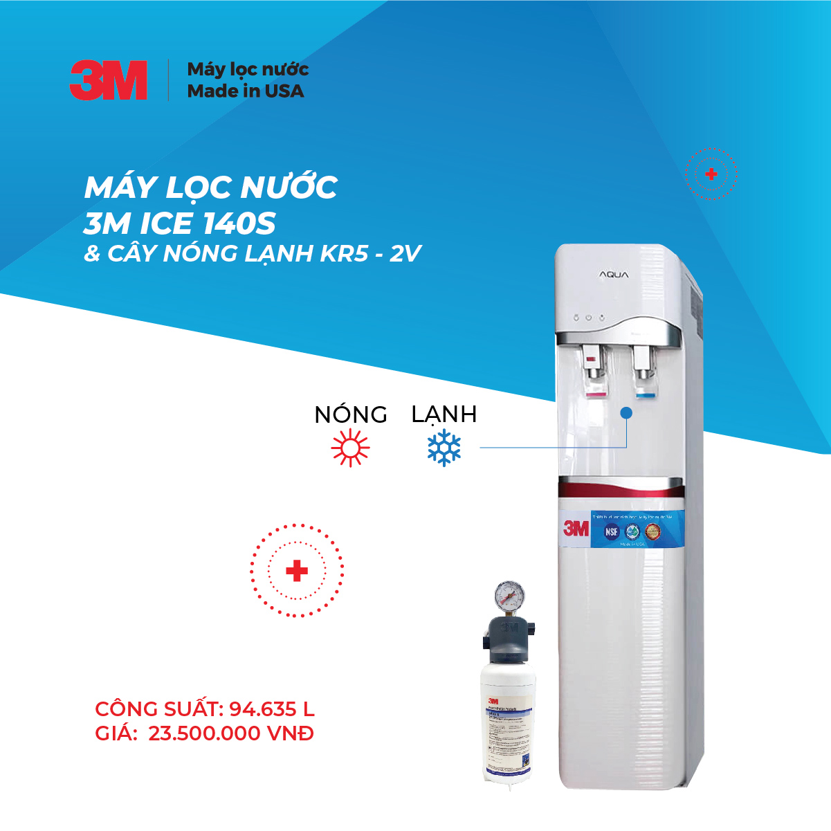 Máy Lọc Nước Nóng Lạnh 2 Vòi 3M KR5-2V (Sử Dụng Máy 3M ICE140-S) - Hàng Chính Hãng