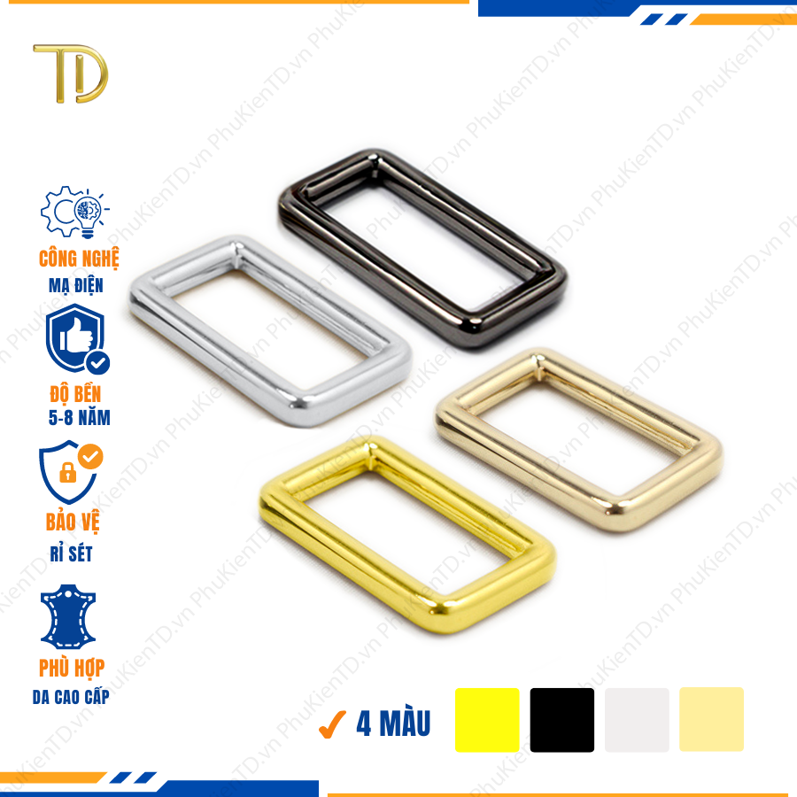 Khoen vuông túi xách, khoen chữ nhật túi xách 20mm cao cấp công nghệ mạ điện độ bền 5-8 năm