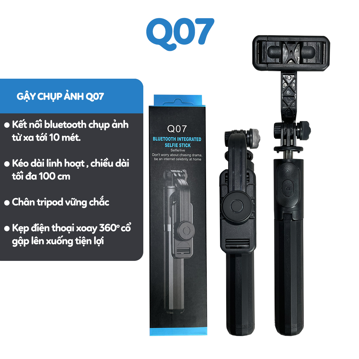 Gậy chụp ảnh 3 chân Gậy tự sướng selfie chụp hình bluetooth điều khiển từ xa xoay nhiều góc độ