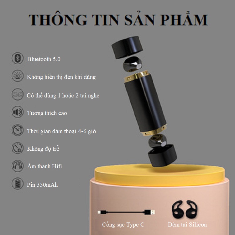 Tai Nghe Nhét Tai Hình Thỏi Son HuQu HQ-Pro X6- Đường Truyền Bluetooth 5.0 -Hàng Chính Hãng
