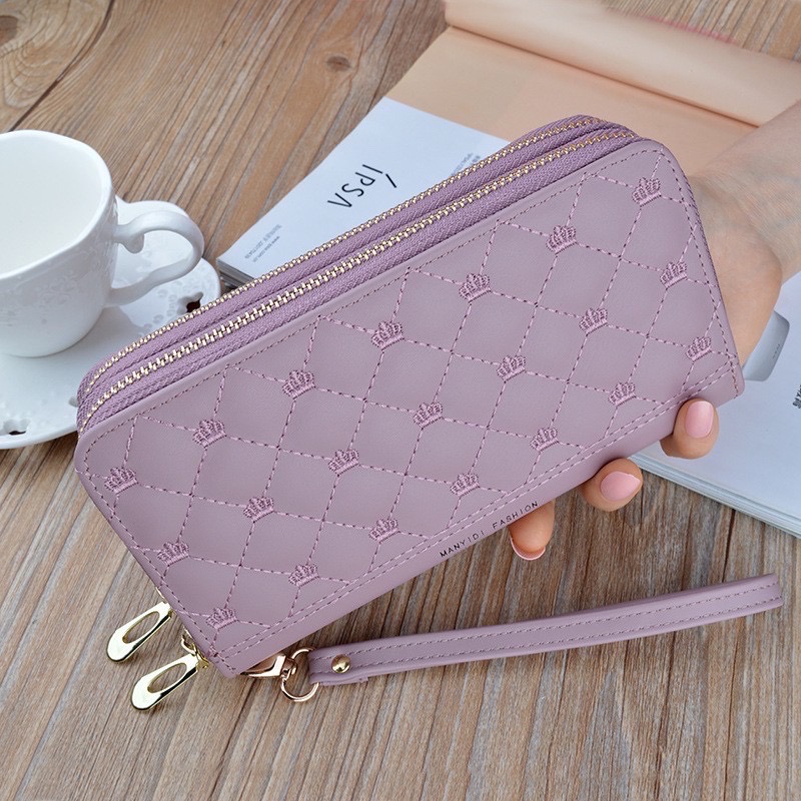 Ví Cầm Tay Nữ Thời Trang Kẻ Caro 2 Khoá Kéo Nhiều Ngăn Đựng Tiền,Đựng Thẻ Tiện Lợi TK905