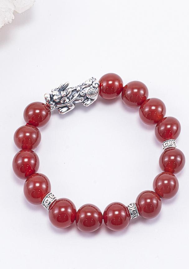 Vòng Tay Phong Thủy Đá Mã Não Đỏ Phối Charm Tỳ Hưu Bạc Mệnh Hỏa, Thổ Ngọc Quý Gemstones