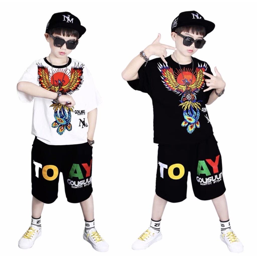Bộ cộc tay bé trai kiểu dáng thể thao hình phượng hoàng,thun cotton chính phẩm CiZi.shop