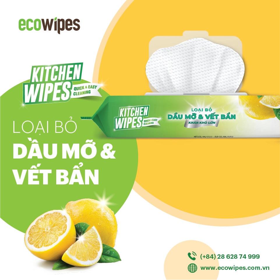 Combo 10 gói khăn giấy ướt lau bếp KitchenWipes gói 42 tờ size 30x20cm giúp làm sạch dầu mỡ các vết bẩn cứng đầu