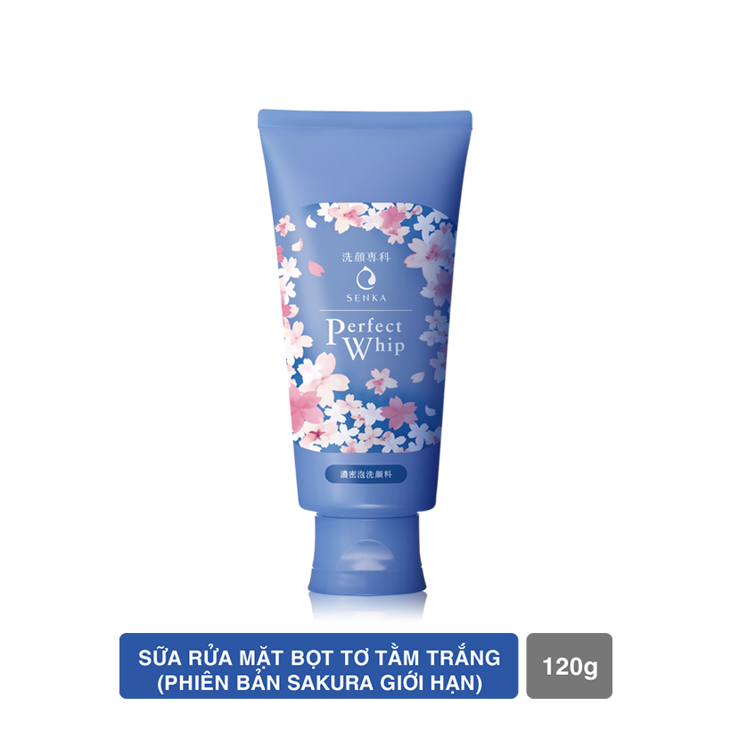 Bộ sản phẩm Senka làm sạch da dưỡng ẩm tiện lợi (Sữa Rửa Mặt Senka Perfect Whip Phiên Bản Giới Hạn Hoa Anh Đào 120g + Khăn giấy tẩy trang 10 miếng Senka Cleansing Sheet)