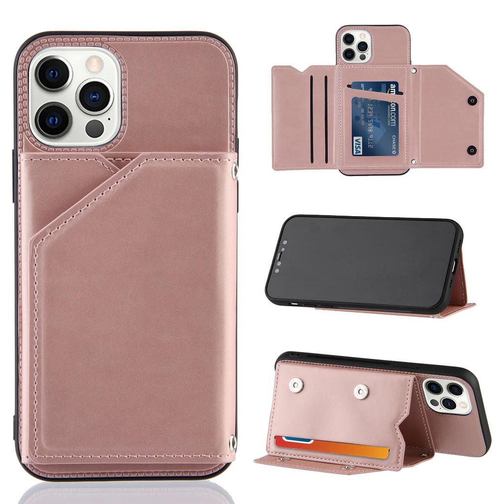 Ốp điện thoại da dạng ví màu trơn có giá đỡ cho iPhone 12 Pro Max 12 Mini iPhone 11 Pro Max XR XS Max 7 8 SE 2020