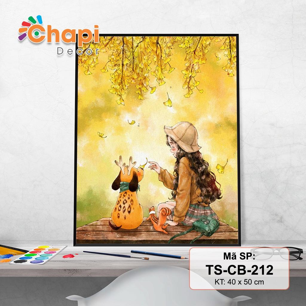 Tranh tô màu số hóa Cô Bé Tóc Xù KT 40x50cm đã căng khung, Có dầu bóng | Chapi Decor