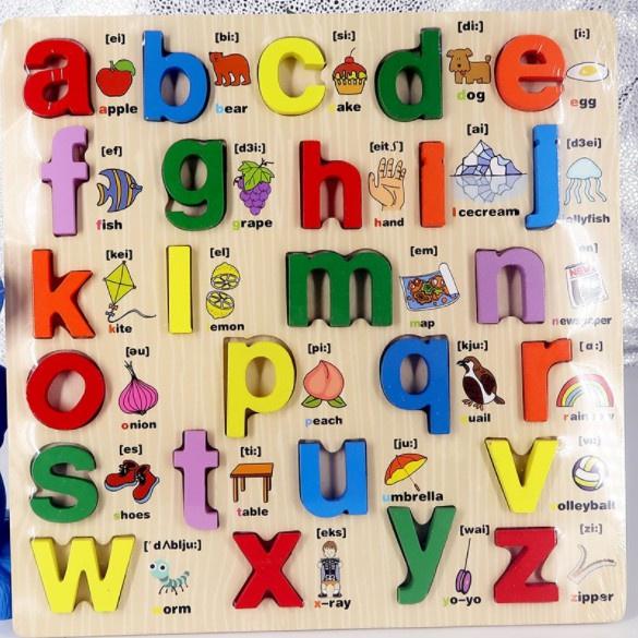 Combo 3 bảng học chữ song ngữ tiếng anh in thường, in hoa và 10 số - đồ chơi ghép chữ bằng gỗ giúp bé học tiếng anh