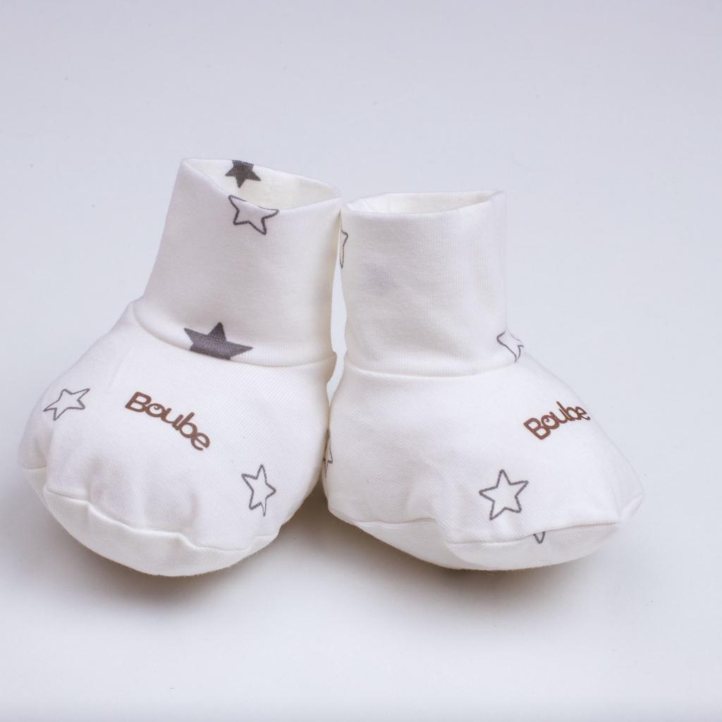 Set phụ kiện sơ sinh Mũ + Bao tay + Bao chân hoạ tiết, xanh, ghi Boube - Chất liệu Petit mềm mại thoáng mát-Size Newborn