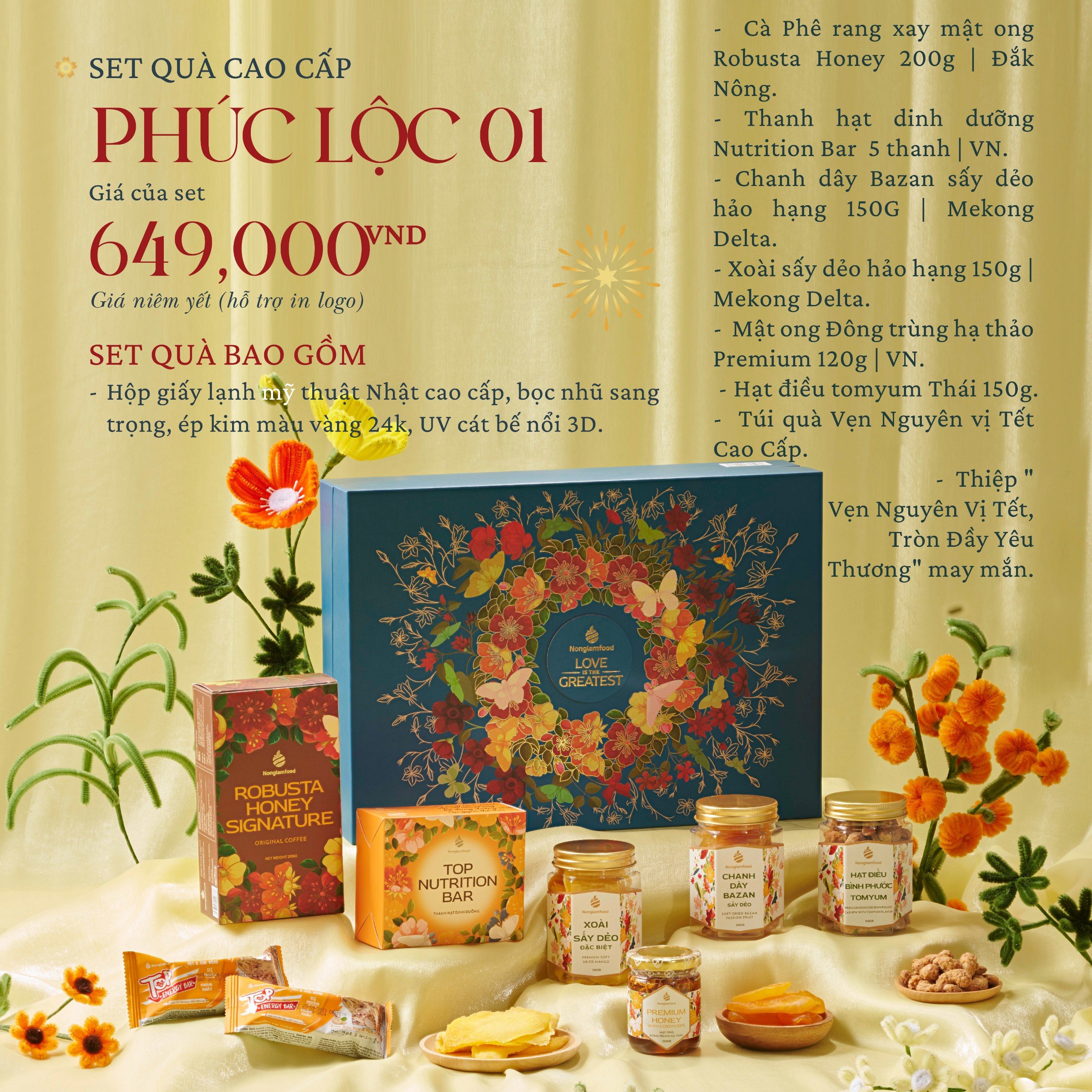 Set quà tết cao cấp Tết Phúc Lộc 1 Nonglamfood | Quà tặng cao cấp Xuân Giáp Thìn cho người thân, bạn bè, doanh nghiệp