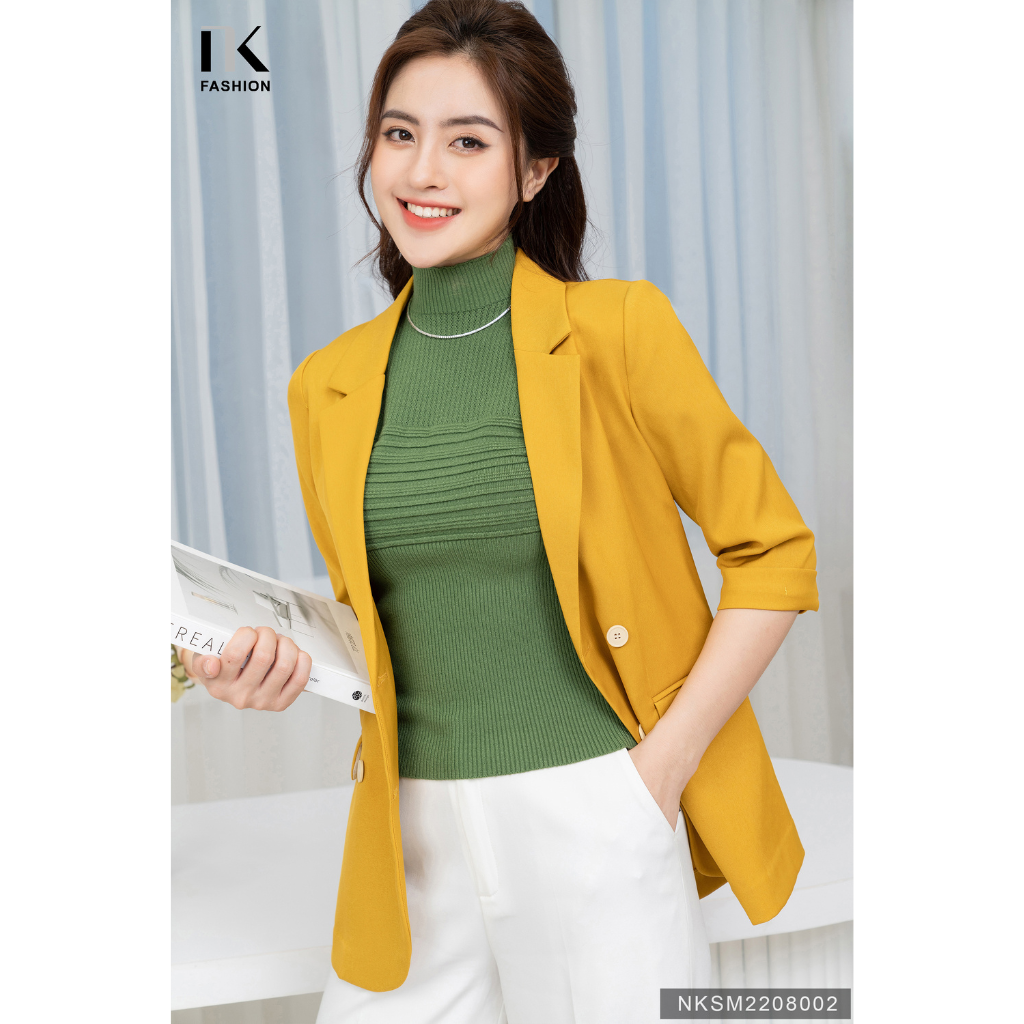 Áo Ký Giả Tay Lỡ Cổ Ve NK FASHION NKSM2208002 Dáng Suông ,Thời Trang Công Sở