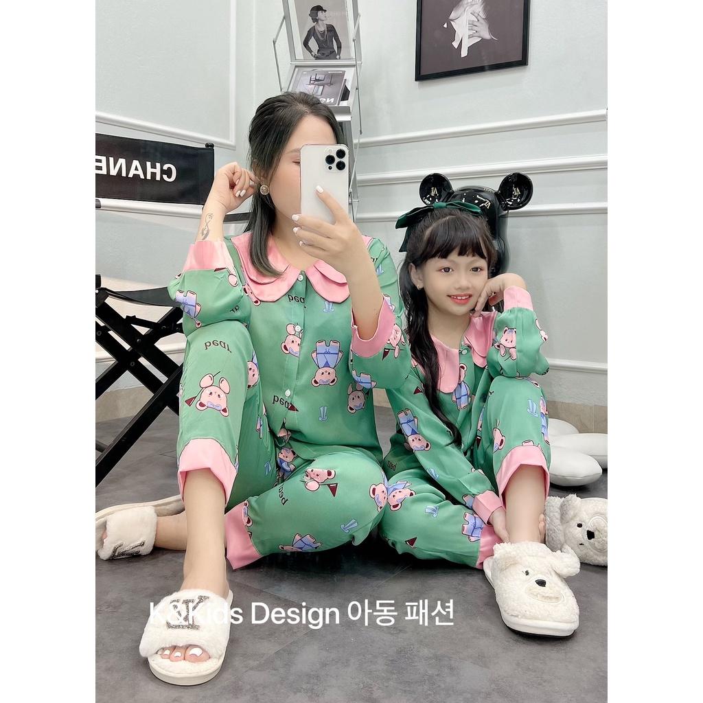 Đồ bộ ngủ bé gái, bộ pijama dài tay cho bé size 16-30kg chất lụa satin mềm mát