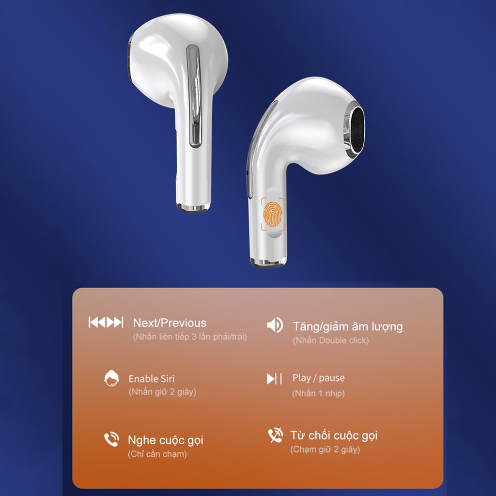 Tai Nghe True Wireless Smart Touch Bluetooth V5.1 điều khiển cảm ứng hỗ trợ nghe đơn hoặc đôi 2 bên tai với micro HD chống ồn dành cho smartphones - Hàng Chính Hãng