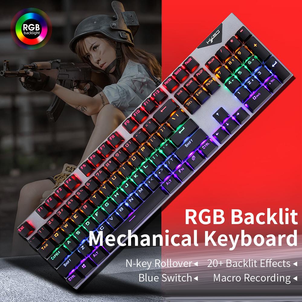 HXSJ L300 Wired 104-key Keyboard RGB Backlit Keyboard N-key Rollover Blue Switch