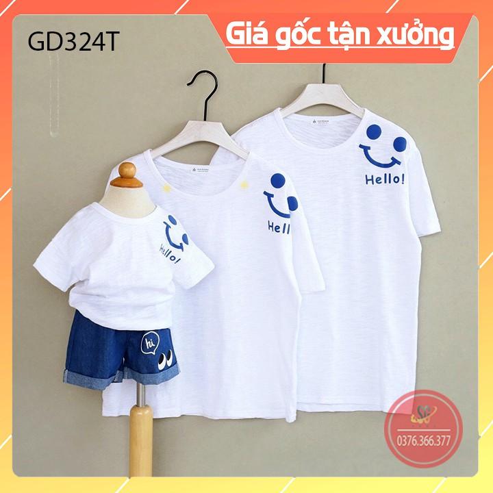 Áo gia đình Hello đồ đồng phục gia đình thun mềm mịn màu trắng GD324T DONGPHUCSG