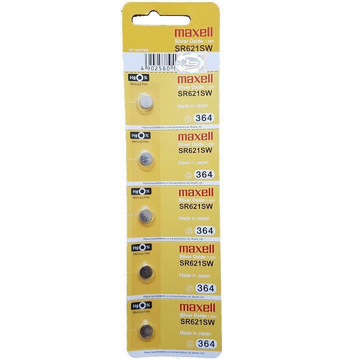 Vỉ 5 viên SR621SW / 364 Maxell CHÍNH HÃNG thay pin đồng hồ đeo tay