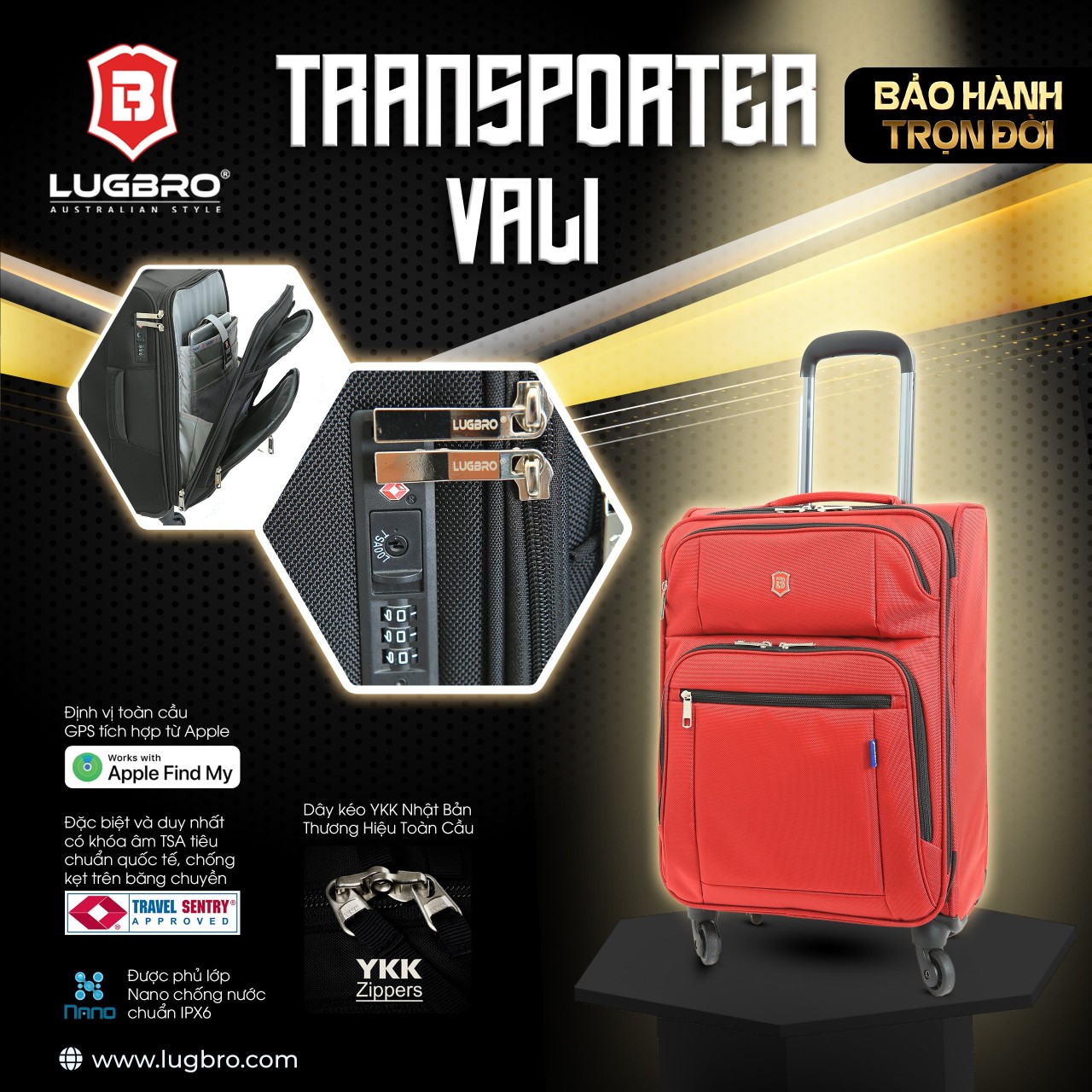 Vali Vải 27 Inch Có Thể Nới Rộng, Nhiều Tiện Ích LUGBRO TRANSPORTER 69 - Hàng Chính Hãng