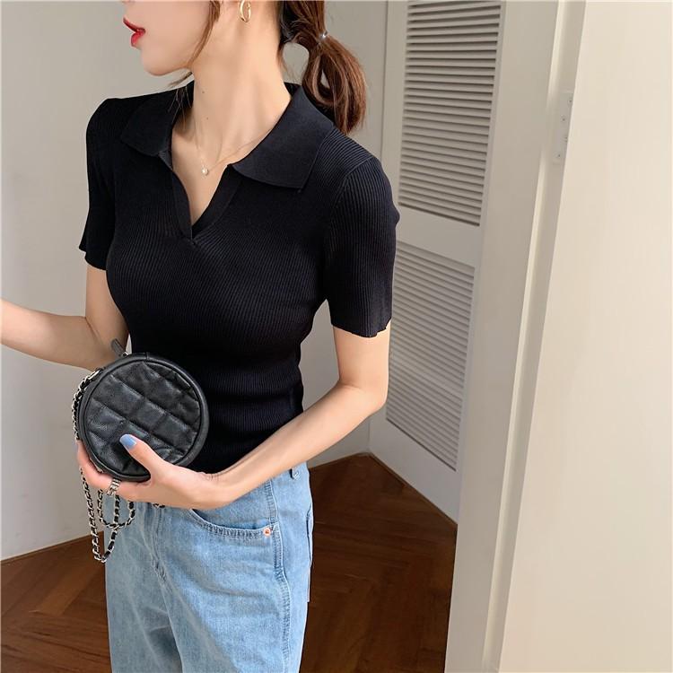 Croptop Nữ BẢN 2021  Áo Polo Croptop Chất Liệu Mềm Mịn Thấm Hút Mồ Hôi Tay Ngắn Có Cổ