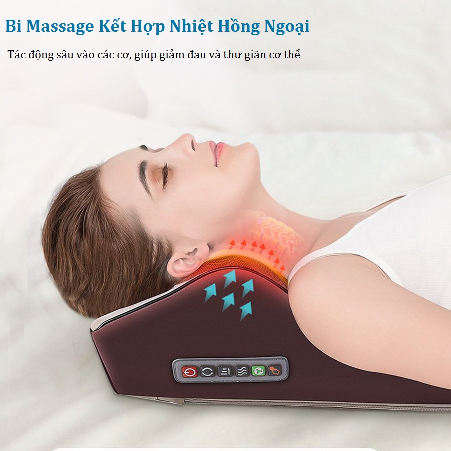 Gối Massage Hồng Ngoại - Máy Massage Cổ Vai Gáy, Sử Dụng Pin Sạc Tiện Lợi - Gối Massage VISPO