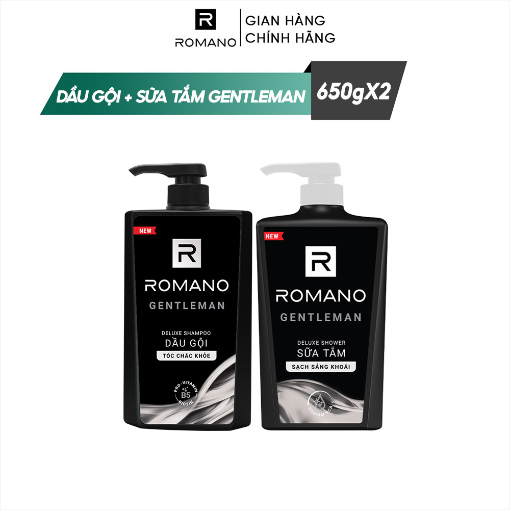 Combo Dầu gội và Sữa tắm Romano Gentleman lịch lãm nam tính 650g/chai