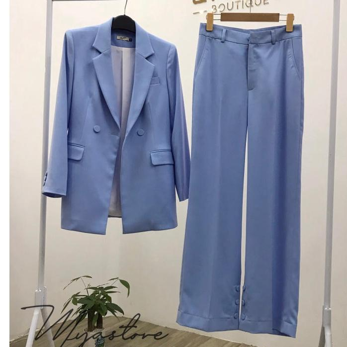 Set vest nữ cao cấp dự tiệc, công sở màu xanh da trời