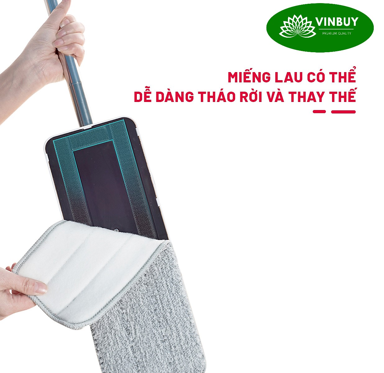 Bộ cây lau nhà VinBuy kèm thùng tự vắt thông minh, chổi lau nhà xoay 360 độ lau sạch nhanh