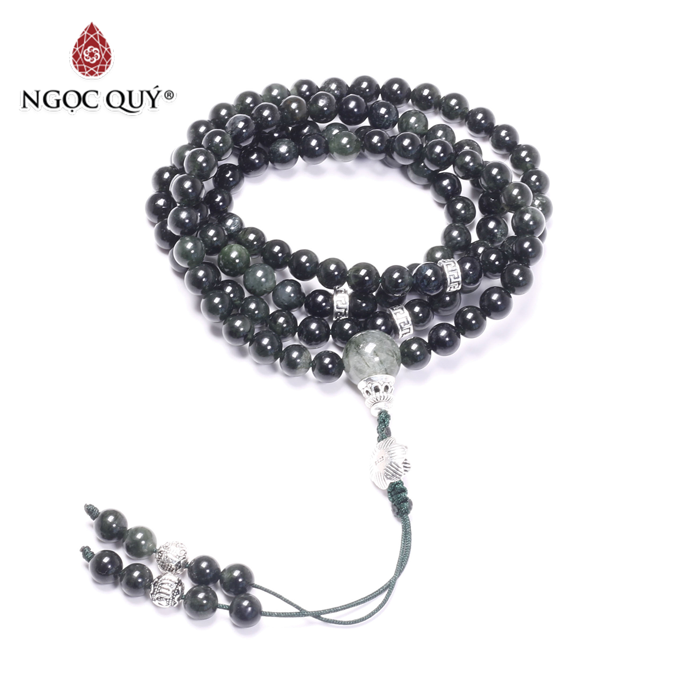 Chuỗi 108 hạt đá thạch anh tóc xanh mệnh hỏa, mộc - Ngọc Quý Gemstones