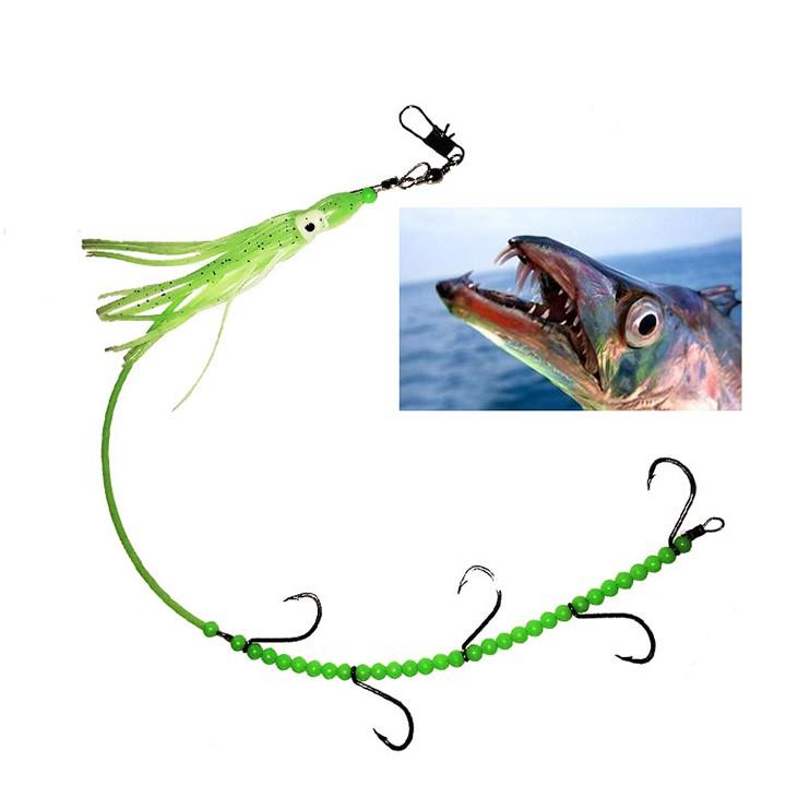 Chuỗi 5 Lưỡi Câu Gắn Mồi Mực Mềm Phản Quang Câu Lure