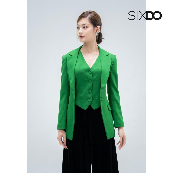 Áo gile woven xanh lá thanh lịch thời trang SIXDO