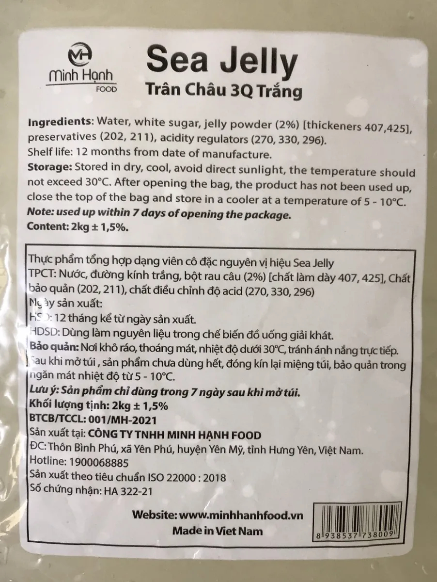 Trân Châu 3Q Sea Jelly Trắng 2 kg / Thạch 3Q Ngọc Trai Sea Jelly