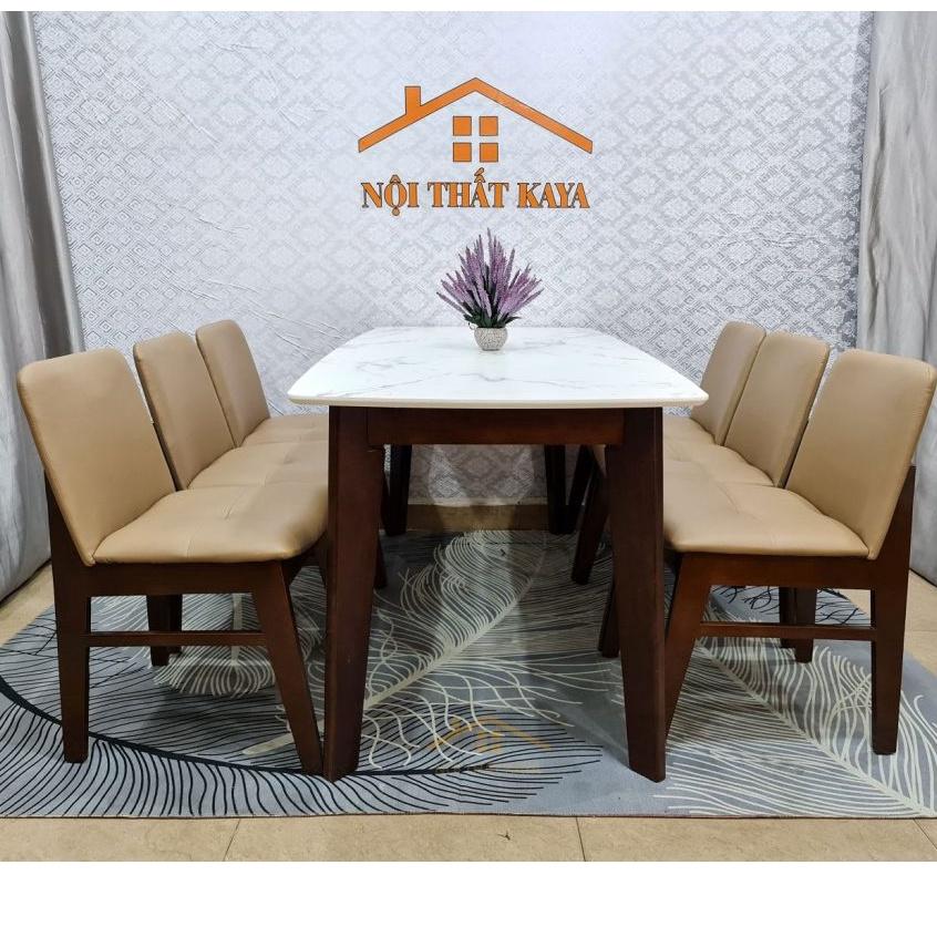 Bộ bàn mặt đá nhập khẩu Malaysia 6 ghế Hana 1m6 chân chữ A