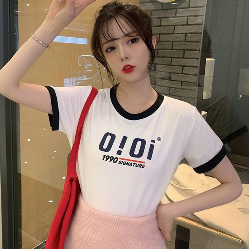 Áo Thun Tay Ngắn Cổ Tròn Hoạ Tiết Chữ Thiết Kế Dáng Rộng Thoải Mái