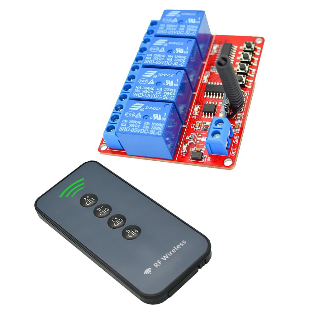 5V 4-Channel 433M 4-Button RF 30m Remote Control Switch + Receiver Module