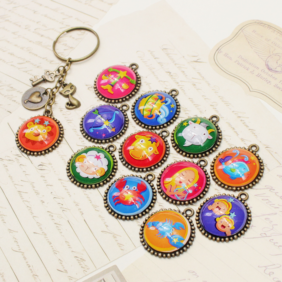 Móc khóa 12 cung hoàng đạo Zodiac màu sắc tươi sáng siêu đẹp 06646-MK0029