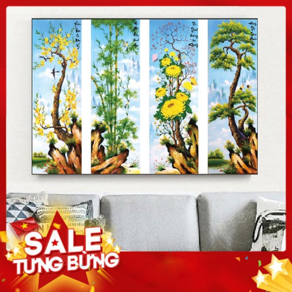 TRANH THÊU CHỮ THẬP TỨ QUÝ XUÂN HẠ THU ĐÔNG TRANH CHƯA THÊU LAVENDER LV3026