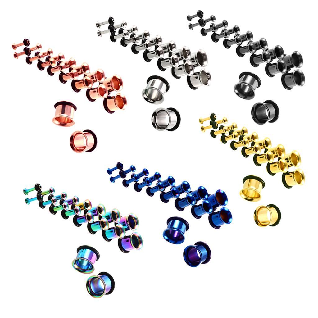 18 Pairs Stainless Steel Ear Gauges Stretching Tunnel Plugs 14g-00g