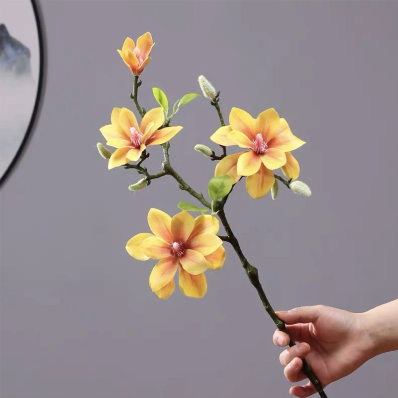 Cành hoa mộc lan cao su 3 bông 1 nụ - Dài 60cm - Cây giả, hoa lụa Decor trang trí nhà cửa