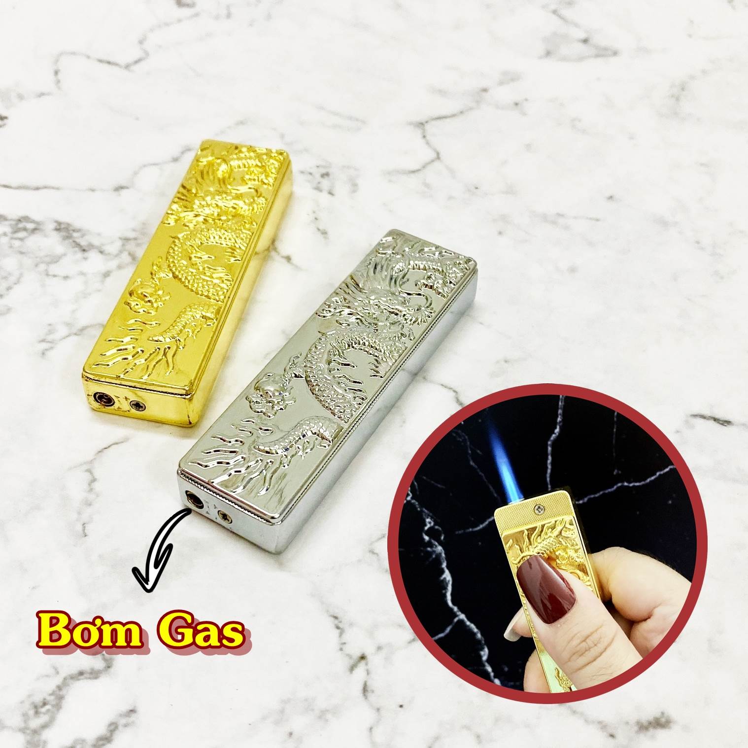 Hột quẹt bật lửa khè trượt hình rồng long vương kim loại nguyên khối - xài gas