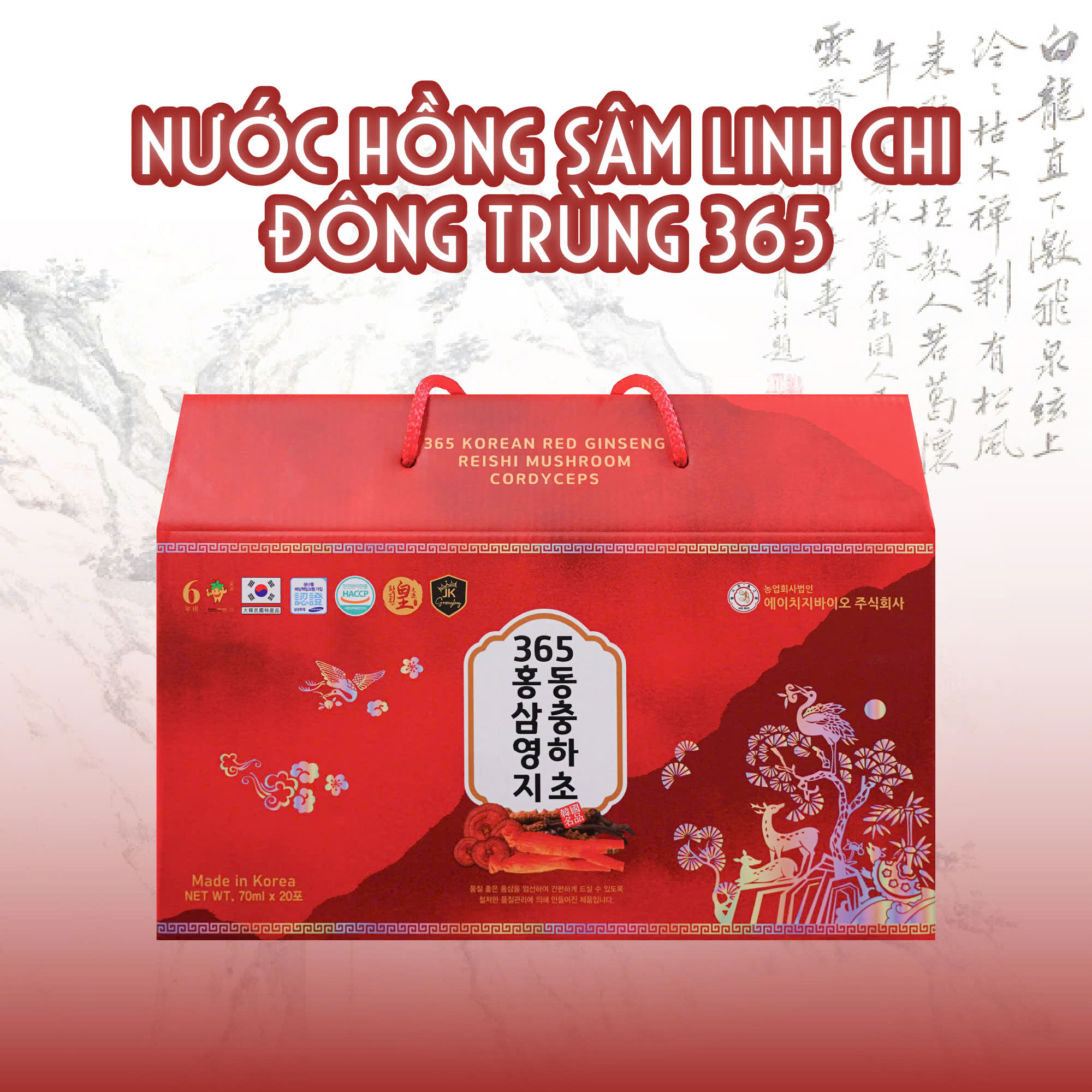 Nước hồng sâm linh chi đông trùng hạ thảo 20 gói 365 Sang - đẹp - Chất