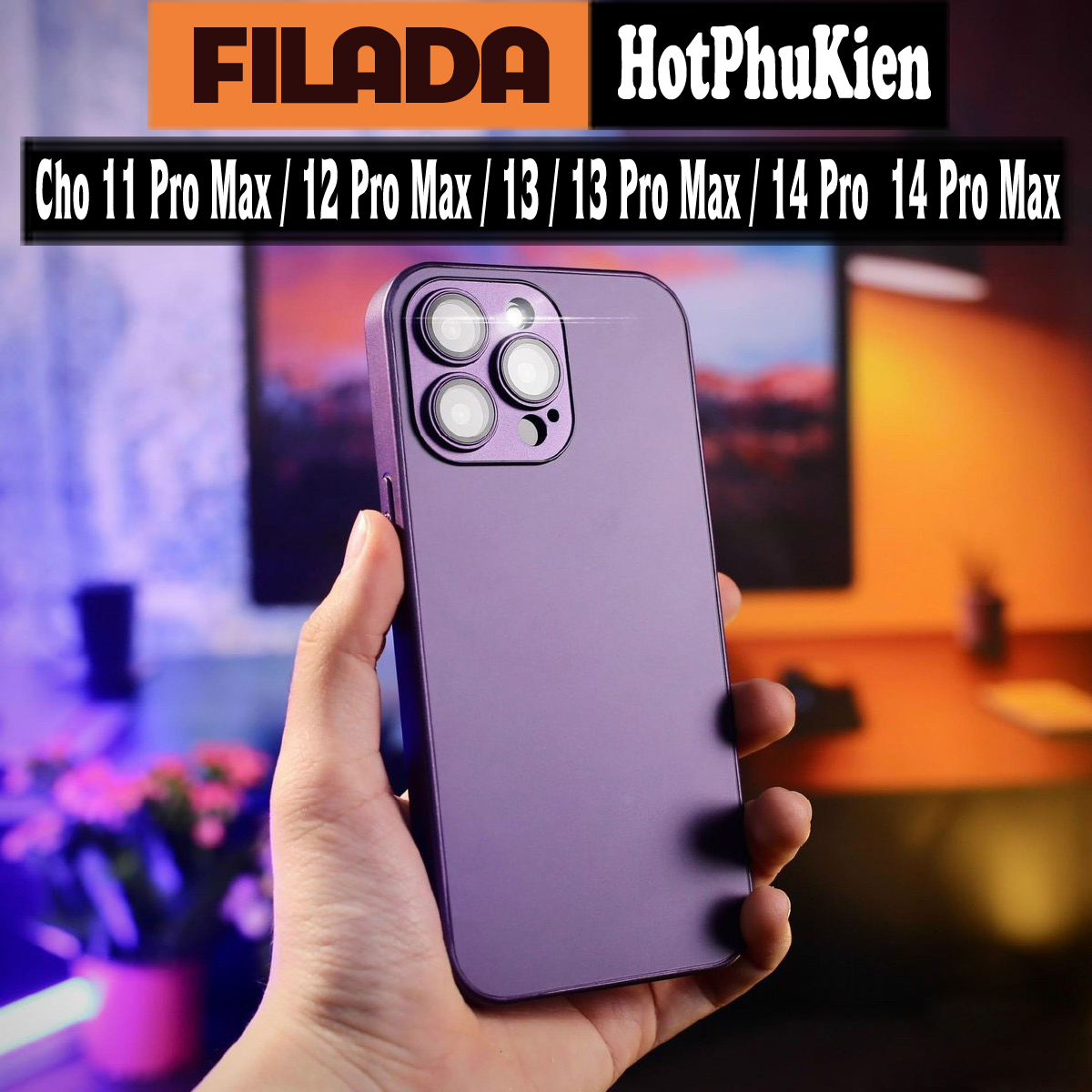 Ốp lưng tím bảo vệ camera cho iPhone 11 12 13 14 Pro Max hiệu HOTCASE Filada Tranform Case - siêu mỏng 1.5mm, mặt lưng siêu mềm mịn, có gờ bảo vệ camera - hàng nhập khẩu