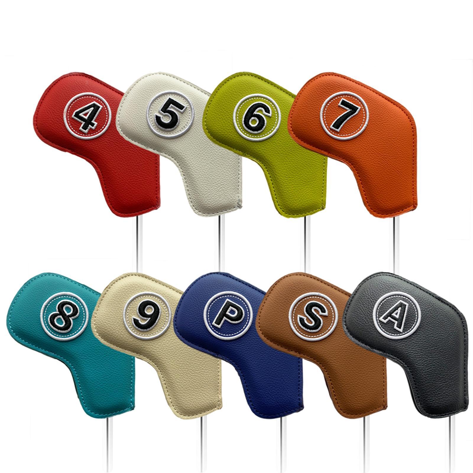 9x PU Leather Golf Iron Headcover Waterproof Embroidery Number Protective Sleeve Fits All Brands