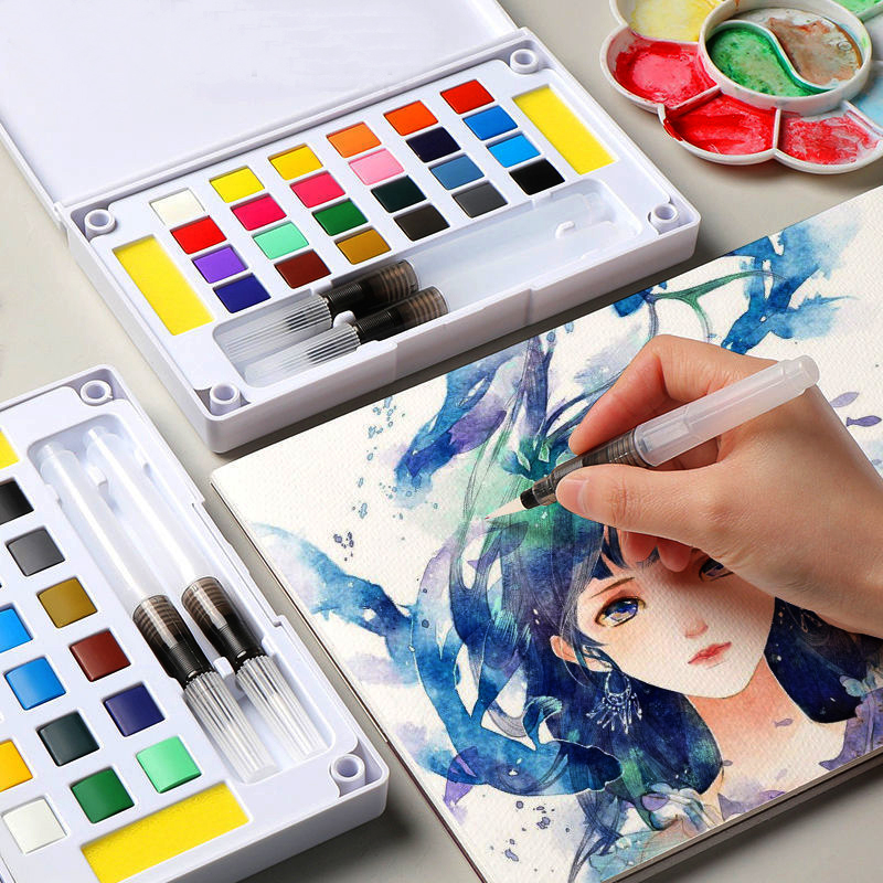 Bộ Màu Nước Solid Water Color Cao Cấp - Tặng Kèm 2 Bút Nước, 2 Mút, 1 Palette - Chuyên Dùng Cho Học Sinh, Sinh Viên, Vẽ Chuyên Nghiệp - Hàng Chính Hãng - VinBuy