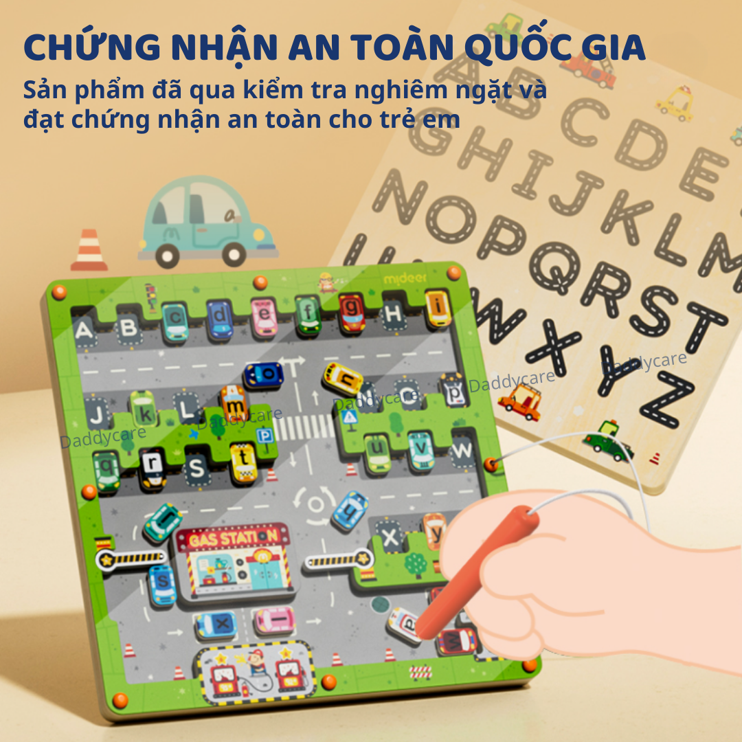 Bảng chữ cái nam châm, bảng gỗ mê cung Mideer Magnetic Maze- Parking Lot