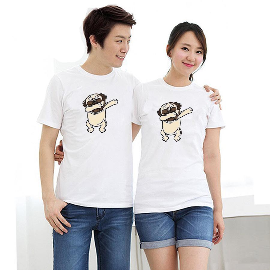 Áo thun cặp đôi in hình chó nhảy Pug Dab form rộng phong cách hàn quốc